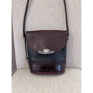 BRIGHTON BLACK LEATHER BROWN CROC BUCKET SHOULDER BAG PURSE HANDBAG